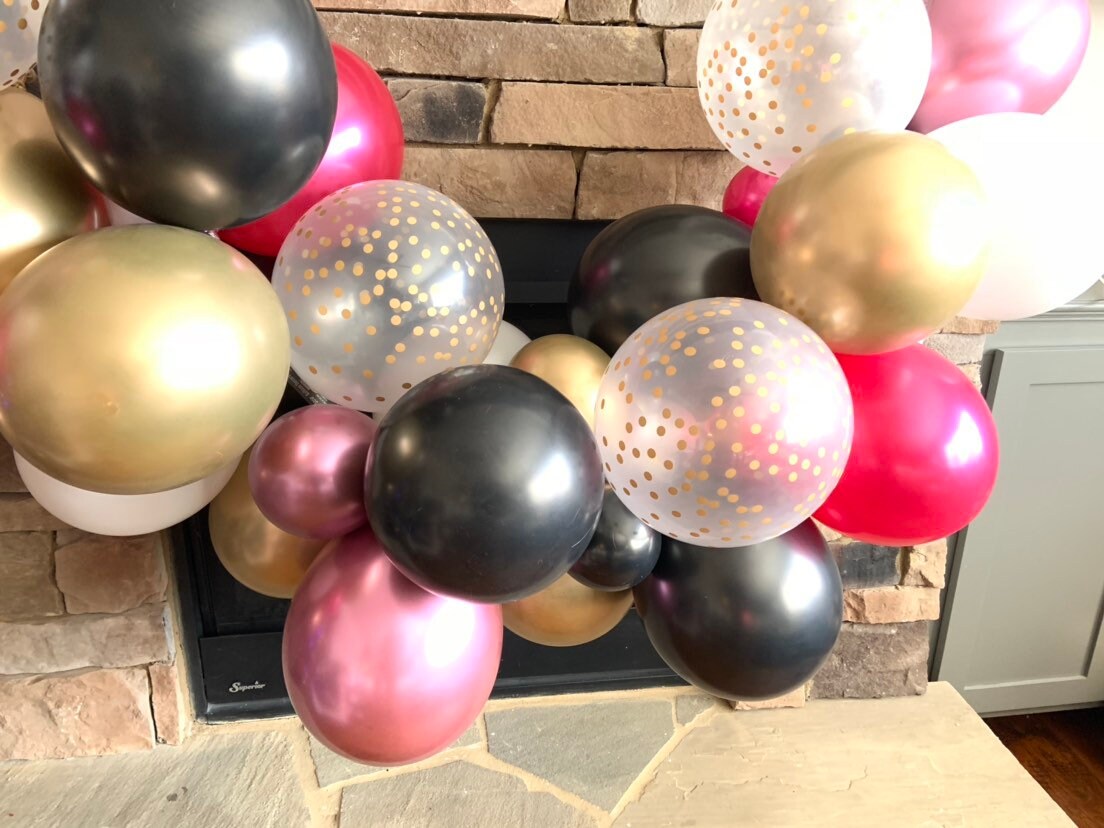 Black and Hot pink balloon Decor  Pink birthday decorations, Pink party  decorations, Pink balloons