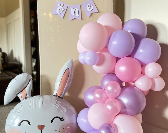 Some Bunny Is One Balloon Garland Kit DIY | Bunny Birthday Balloons | Pink and Purple Birthday Party Decor | Pink and Purple Balloons