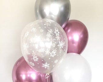 Mauve Snowflake Balloons | Winter ONEderland Birthday Balloons | Snow Much Fun To Be One | Chrome Mauve Balloons | Pink Winter Birthday
