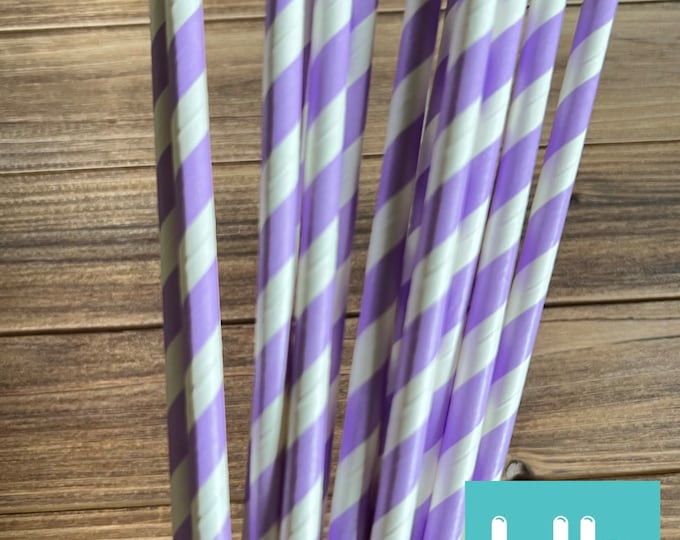 Lavender Striped Straws | Lavender Party Decor | Lavender Paper Straws | Lavender Bridal Shower Decor | Lavender Baby Shower Dec