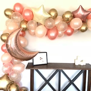 Twinkle Little Star Balloons | Rose Gold Twinkle Little Star Baby Shower Decor | Moon and Star Balloons | Gender Reveal Balloons | Birthday