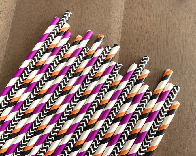 Halloween Straws | Halloween Party Decor | Halloween Party Straws | Kids Halloween Party | Halloween Cake Party Sticks | Purple & Green