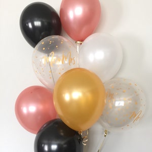 Rose Gold Balloon Bouquet | Rose Gold and Black Balloons | Rose Gold Balloons | Rose Gold Bridal Shower Decor | Mr & Mrs Balloons