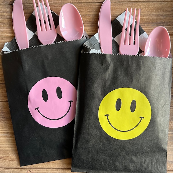 One Happy Babe Cutlery Sets | One Happy Dude Baby Shower | One Happy Girl Birthday Party | One Cool Chic Cutlery Bags | Pink Smiley Birthday