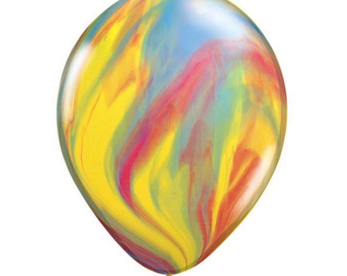 Traditional Agate Balloons | Red, Blue and Yellow Latex Balloons | Super Hero Birthday Party Decor | Marbled Balloons | Swirl Balloons