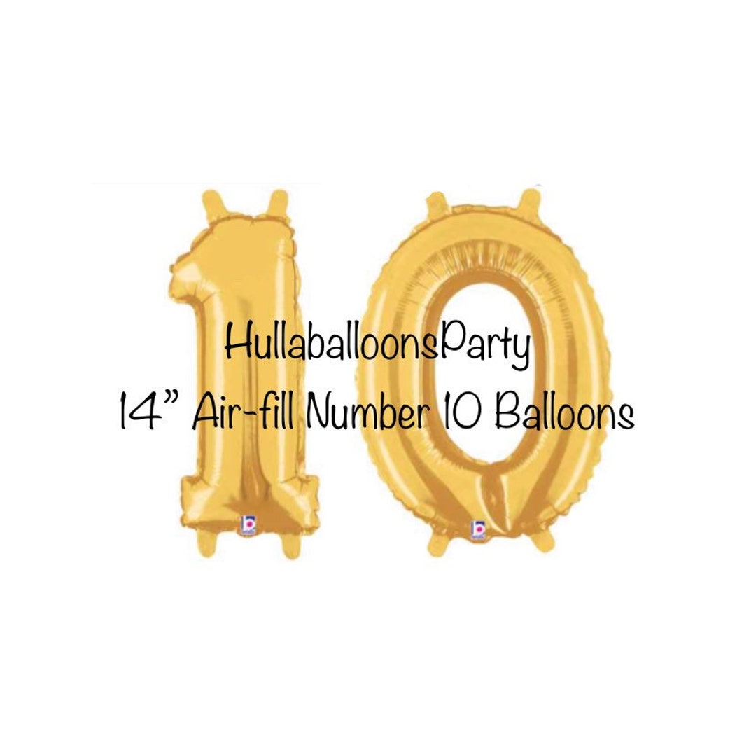 Gold Number Ten Balloons Airfill 10th Birthday Balloons 10th Birthday