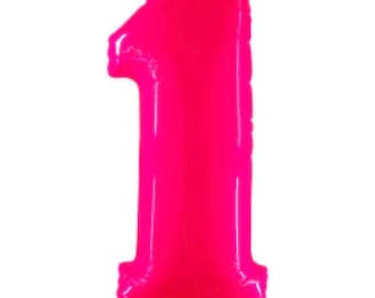 Fluorescent Pink Number 1 Balloon | Hot Pink First Birthday Balloons | Mylar Number Balloons | Malibu Balloons | Hot Pink One Balloons