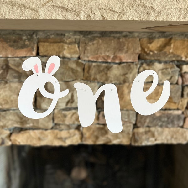 Some Bunny Is One High Chair Paper Banner | White One Banner | Bunny Ears One High Chair Banner | Bunny First Birthday Photo Shoot