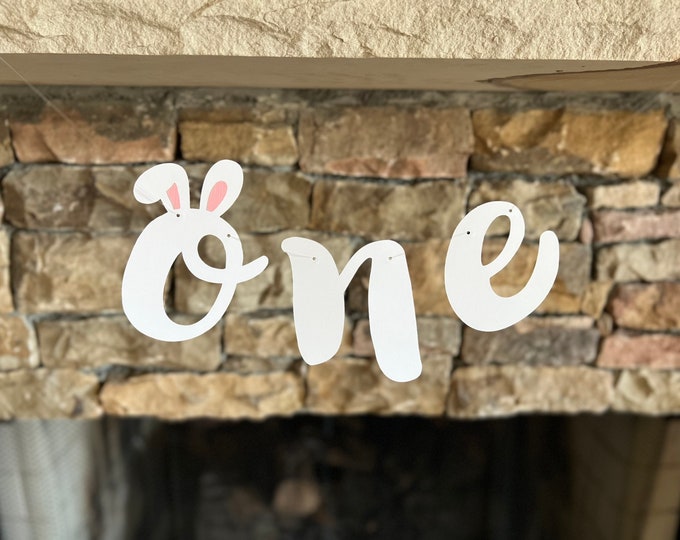 Some Bunny Is One High Chair Paper Banner | White One Banner | Bunny Ears One High Chair Banner | Bunny First Birthday Photo Shoot