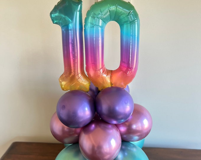 10th Birthday Balloon Centerpiece | 10th Birthday Balloons | Tenth Birthday Tabletop Balloons | Table Number 10