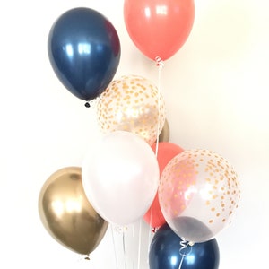 Navy Balloons | Navy and Gold Balloons | Coral and White Balloons | Coral Baby Shower Decor | Blue Birthday Balloons | Navy Bridal Shower