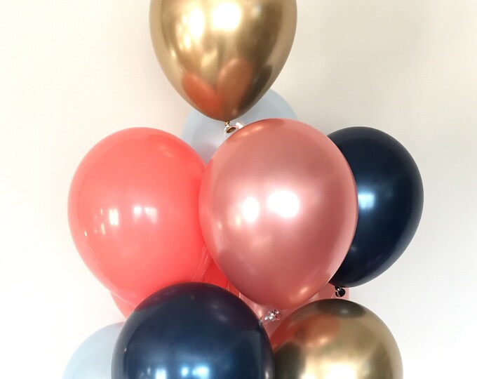 Coral and Navy Balloons | Rose Gold ans Navy Balloons | Navy Bridal Shower Decor | Rose Gold Baby Shower Decor | Coral and Rose Gold Birthda