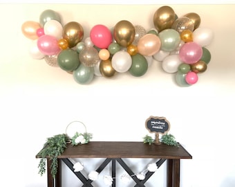 Sage Green and Blush Balloon Garland Kit | Sage And Eucalyptus Bridal Shower Decor | Green and Blush Baby Shower | Pink and Green Balloons