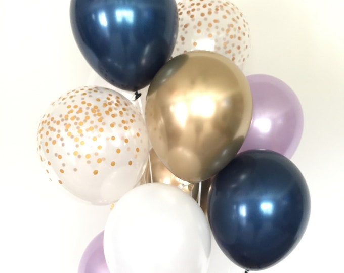 Navy Balloons | Navy and Lavender Balloons | Blue and Gold Balloons | Navy Bridal Shower Decor | Navy Baby Shower Decor | Birthday Balloons