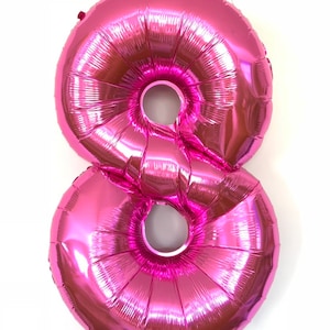 Hot Pink Number 8 Balloon | Eighth Birthday Party Decor | 40&quot; Mylar Number Balloons | Large Foil Balloons | Hot Pink Eighth Birthday Balloon
