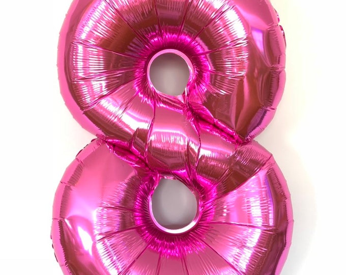 Hot Pink Number 8 Balloon | Eighth Birthday Party Decor | 40" Mylar Number Balloons | Large Foil Balloons | Hot Pink Eighth Birthday Balloon