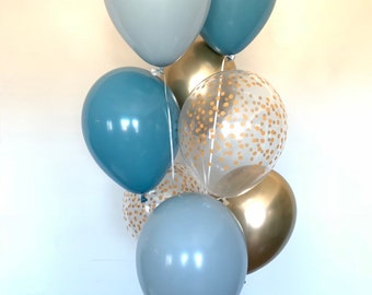 Steel and Fog Balloons | Blue and Gold Balloons | Something Blue | Gold Bridal Shower Decor | Pale Blue Baby Shower