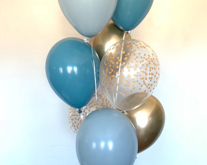 Steel and Fog Balloons | Blue and Gold Balloons | Something Blue | Gold Bridal Shower Decor | Pale Blue Baby Shower