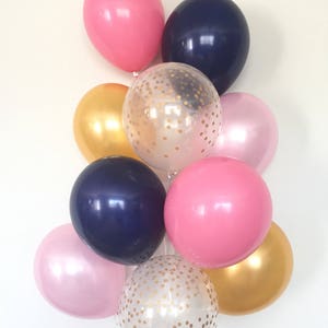 Pink and Navy Balloon Bouquet | Pink and Gold Balloon Bouquet | Pink and Navy Balloons | Pink and Navy Bridal Shower Decor | Pink Balloons