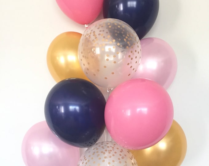 Pink and Navy Balloon Bouquet | Pink and Gold Balloon Bouquet | Pink and Navy Balloons | Pink and Navy Bridal Shower Decor | Pink Balloons