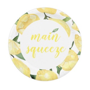 Piatti di carta al limone / Piatti da pranzo al limone / Baby shower "Momma's Main Squeeze" / Bridal Shower "She Found Her Main Squeeze" / Compleanno agli agrumi