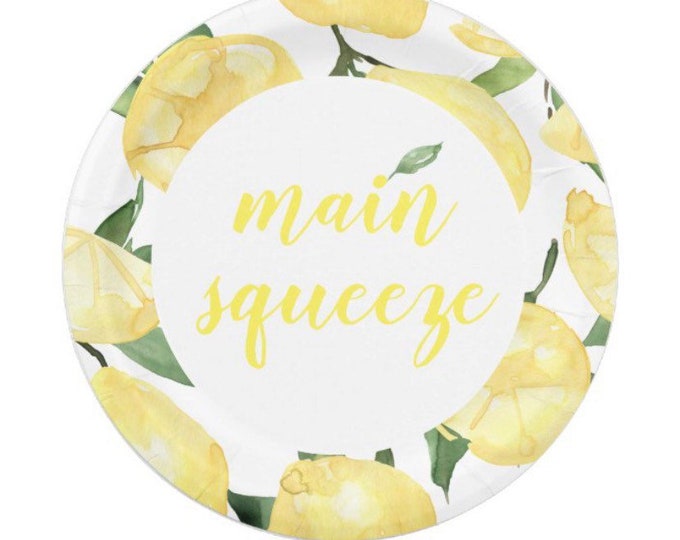 Lemon Paper Plates | Lemon Dessert Plates | Mama’s Main Squeeze Baby Shower | She Found Her Main Squeeze Bridal Shower | Citrus Birthday