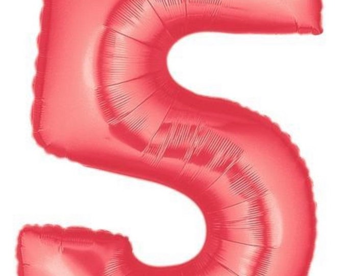 Red Number 5 Balloon | Red Fifth Birthday Balloons | Mylar Number Balloons | Airplane Birthday Party| Red Five Balloons
