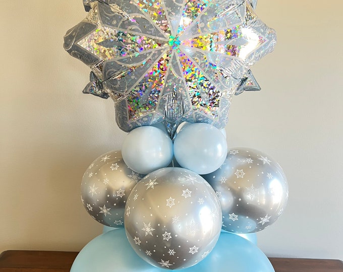 Snowflake Balloon Centerpiece DIY Kit | Winter Gender Reveal Party Balloons | Blue Winter ONEderland Balloons