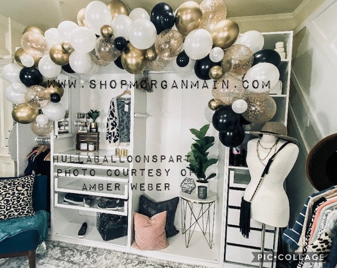 Black and White Balloon Garland | White and Gold Bridal Shower Decor | Black and Gold Birthday Party Decor | White and Gold Wedding Garland