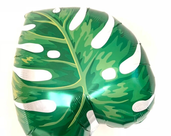 Tropical Balloons | Green Leaf Balloons | Green and White Balloons |  Hawaiin Bridal Shower Decor | Lets Flamingle Party | Monstera Leaves