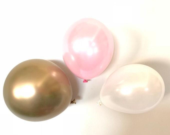 Mini Pink Balloons | Air Fill Pink Balloons | Mini 5” Latex Balloons | Gender Reveal Baby Shower Decor | Pink and Gold Balloons