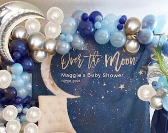 Over The Moon Balloons | Blue Twinkle Little Star Baby Shower Decor | It’s A Boy Gender Reveal Balloons | Twinkle Little Star Balloons