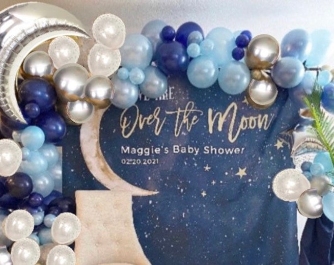 Over The Moon Balloons | Blue Twinkle Little Star Baby Shower Decor | It’s A Boy Gender Reveal Balloons | Twinkle Little Star Balloons