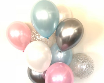 Gender Reveal Balloons | Gender Reveal Baby Shower Balloons | He or She Baby Shower Decor | Twin Baby Shower | Pink and Blue Babym Shower