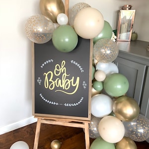 Eucalyptus and White Sand Balloon Garland | White And Eucalyptus Bridal Shower Decor | Green Baby Shower | Welcome Sign | Tini Bit Older