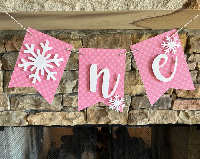 Pink Snowflake High Chair Banner | Pink Winter One Banner | Winter ONEderland One High Chair Banner | Snowflake First Birthday Photo Shoot