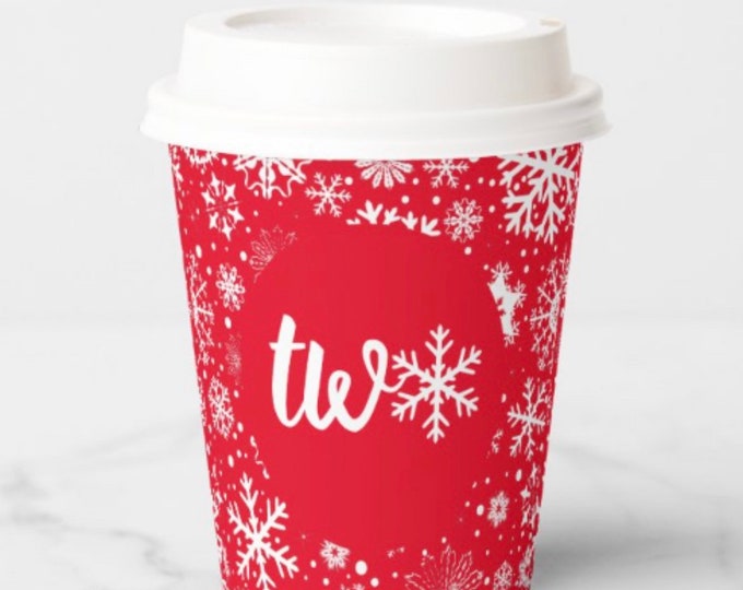 Red Two Snowflake Paper Cups | Red Winter Wonderland Paper Cups | Baby it’s Cold Outside Cups | Red Winter Second Birthday Cups