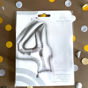 Silberner Zahl 4 Luftballon | Silber Geburtstagsballons | 33&quot;cm Mylar Zahlenballons | Große Folienballons | Silber 4 Geburtstags-Ballons