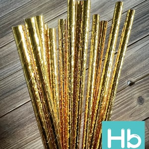 Solid Gold Foil Paper Straws | Gold Party Decor | Gold Straws | Gold Bridal Shower Decor | Gold Baby Shower | Gold Paper Straws