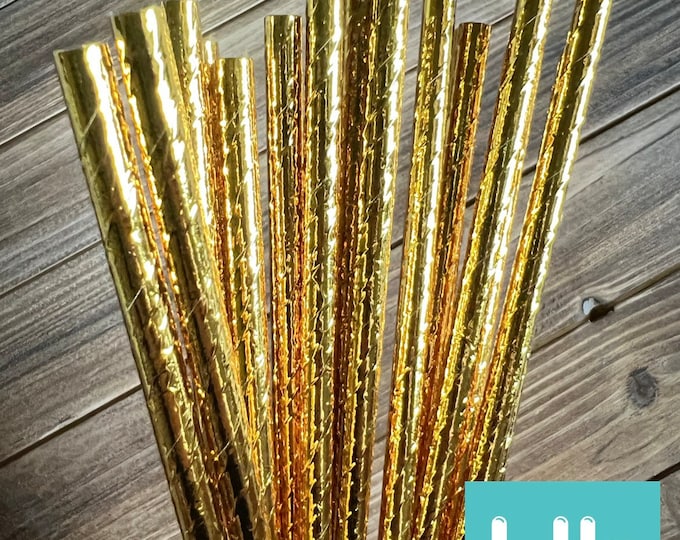 Solid Gold Foil Paper Straws | Gold Party Decor | Gold Straws | Gold Bridal Shower Decor | Gold Baby Shower | Gold Paper Straws