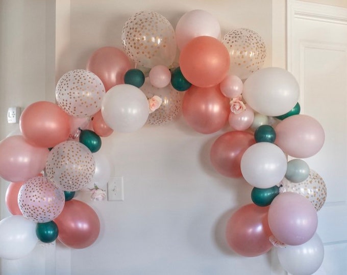 Rose Gold Balloon Garland DIY Kit | Lets Partea Balloon Garland | Rose Gold and Sage Bridal Shower Decor | Tea Party Bridal Shower Balloons