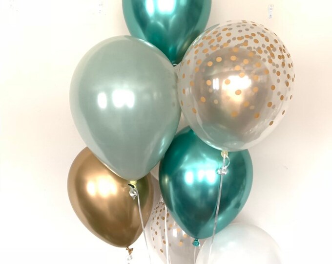 Green and White Balloons | Light Green Wedding Decor | Green and Gold Balloons | Chrome Gold Balloons | Sage Green Bridal Shower Decor