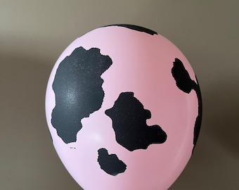 Pink Cow Print Balloons | Animal Print Balloons | Pink Western Birthday | Barnyard Birthday Party Decor | Cow Balloons | Barnyard Balloons