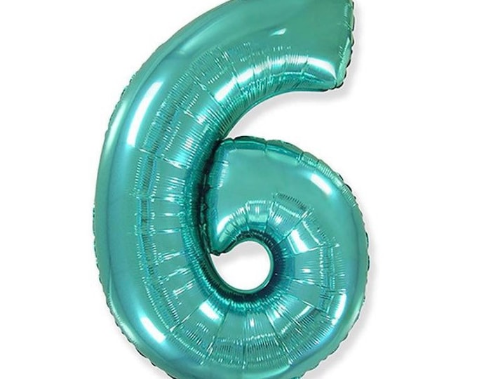 Teal Number 6 Balloon | Teal Sixth Birthday Balloons | Mylar Number Balloons | Large Foil Balloons | Teal Six Balloons