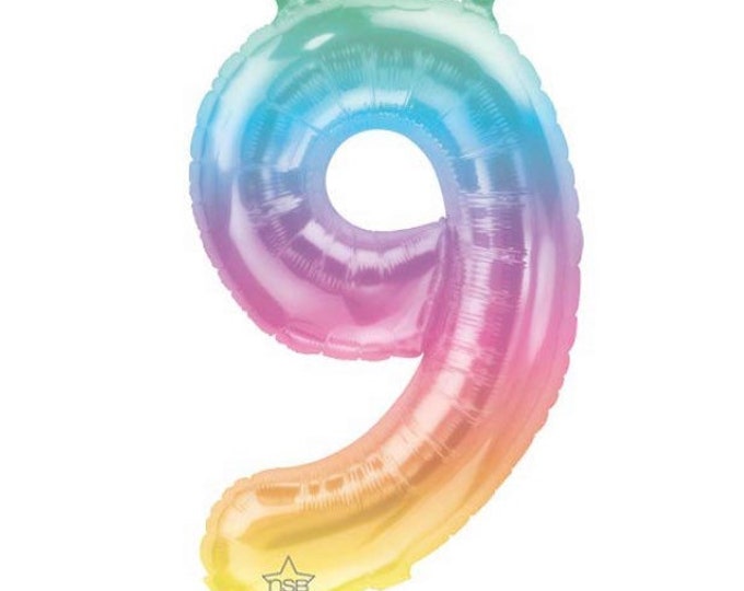 9th Birthday Balloons | Ninth Birthday Party Decor | 9th Birthday Banner | Rainbow Birthday Party Photo Props | 16" Jelli Number Balloons