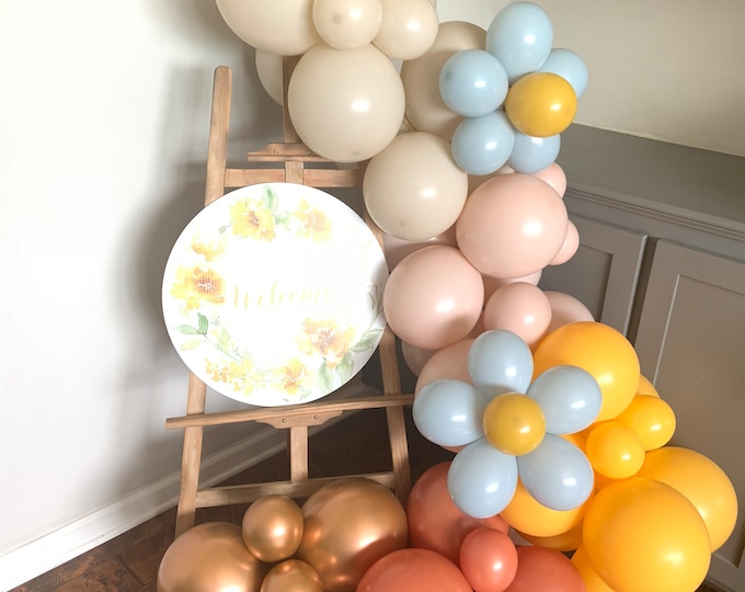 Orange Boho Balloon Garland | Blue Daisy Balloons Boho Baby Shower | Boho Bridal Shower | Boho First Birthday Balloons | Two Groovy Birthday