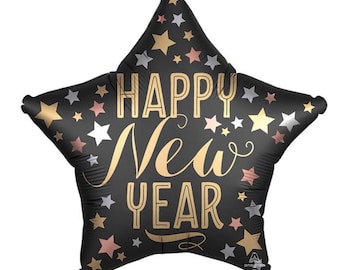 Happy New Year Balloons | New Year's Eve Party Decor | New Year's Eve Balloons | Happy 2021 | Holiday Party Decor | Black and Gold Balloons