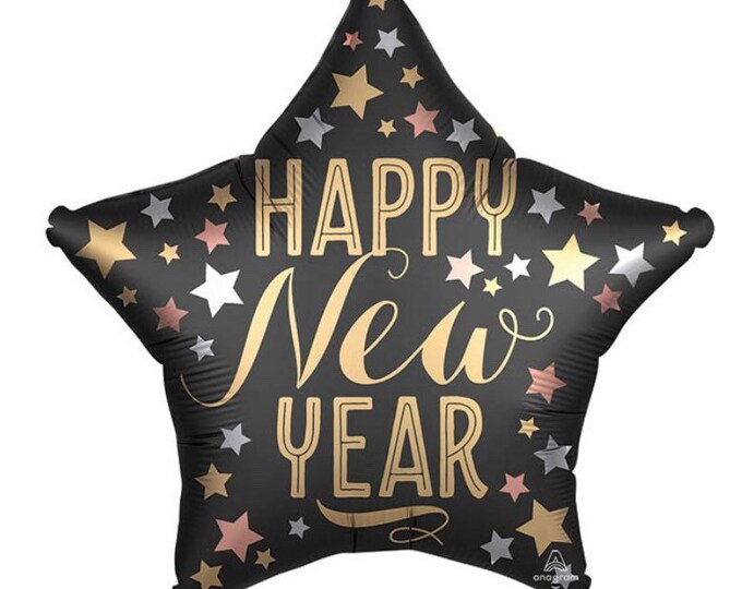 Happy New Year Balloons | New Year's Eve Party Decor | New Year's Eve Balloons | Happy 2021 | Holiday Party Decor | Black and Gold Balloons