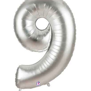 Silver Number 9 Balloon | Ninth Birthday Balloons | Mylar Number Balloons | Large Foil Balloons | Milestone Birthday Balloons