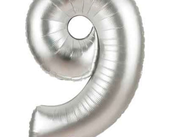 Silver Number 9 Balloon | Ninth Birthday Balloons | Mylar Number Balloons | Large Foil Balloons | Milestone Birthday Balloons